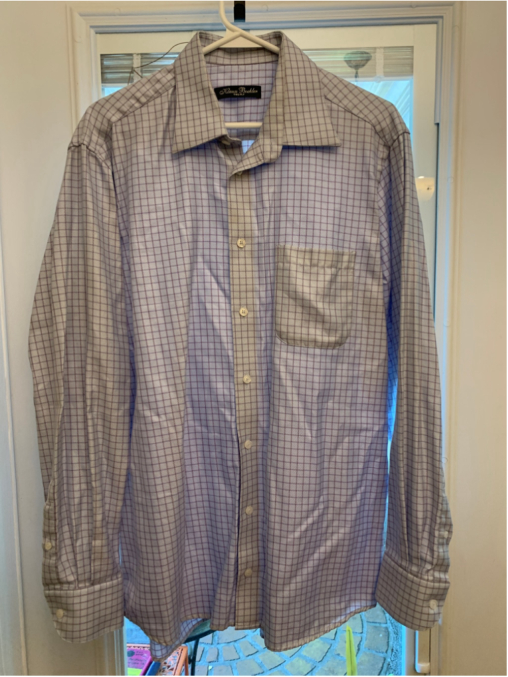 Men's Klauss Boehler Dress Shirt, Size 16.5, Blue and Purple Check